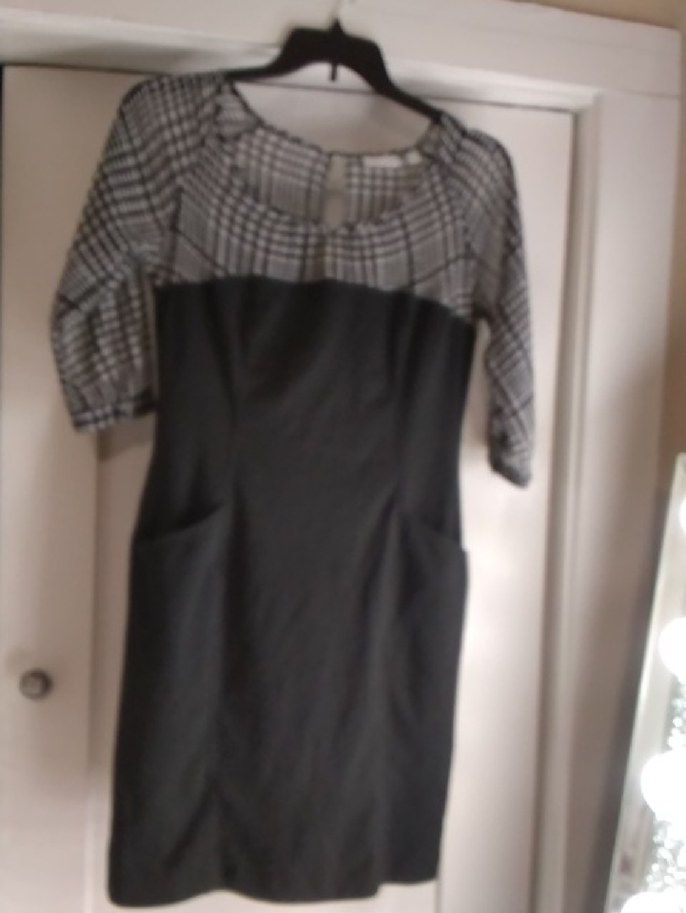 New York & Company Black Dress with Black-and-White Plaid Yoke